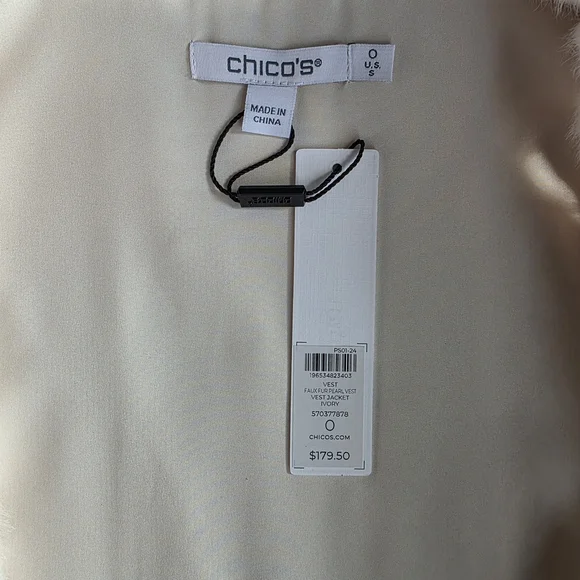 Chico's Pearl Embellished Faux Fur Vest Color Ivory - Picture 5 of 9